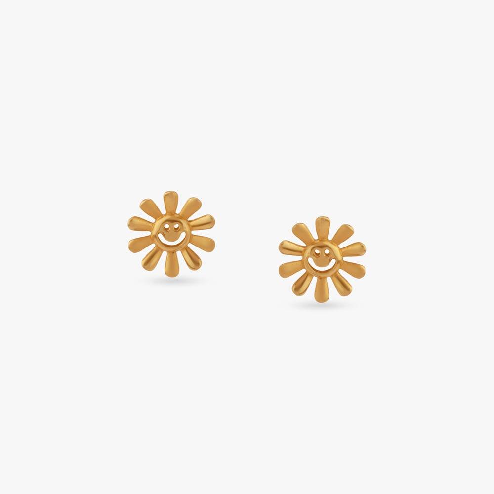 Sunny Smiles Gold Stud Earrings for Kids