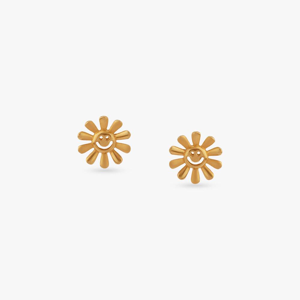 Sunny Smiles Gold Stud Earrings for Kids