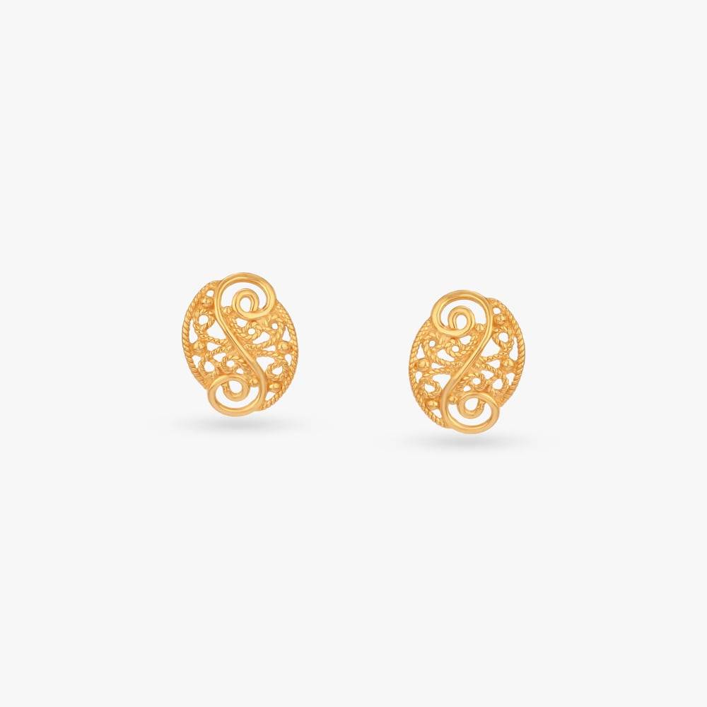 Whimsical Swirl Gold Stud Earrings For Kids