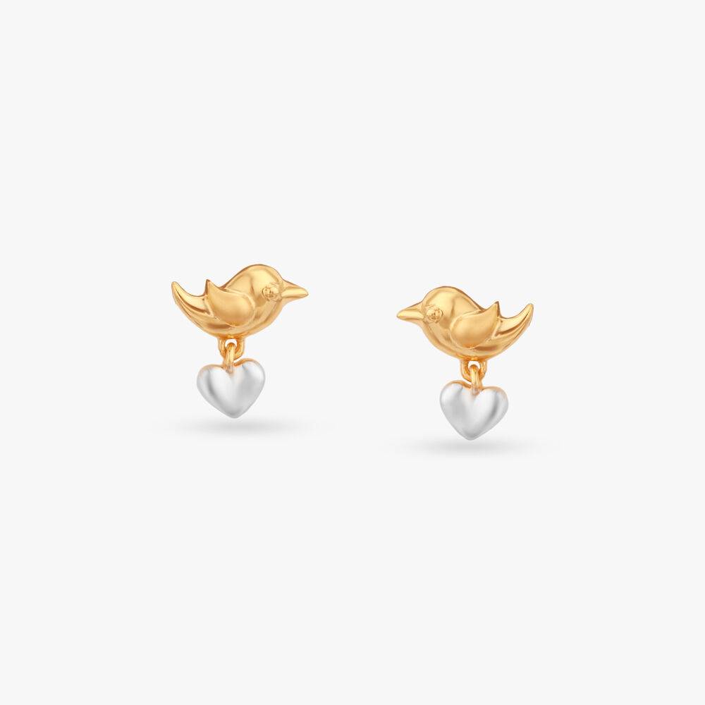 Tweeting Heart Gold Drop Earrings For Kids