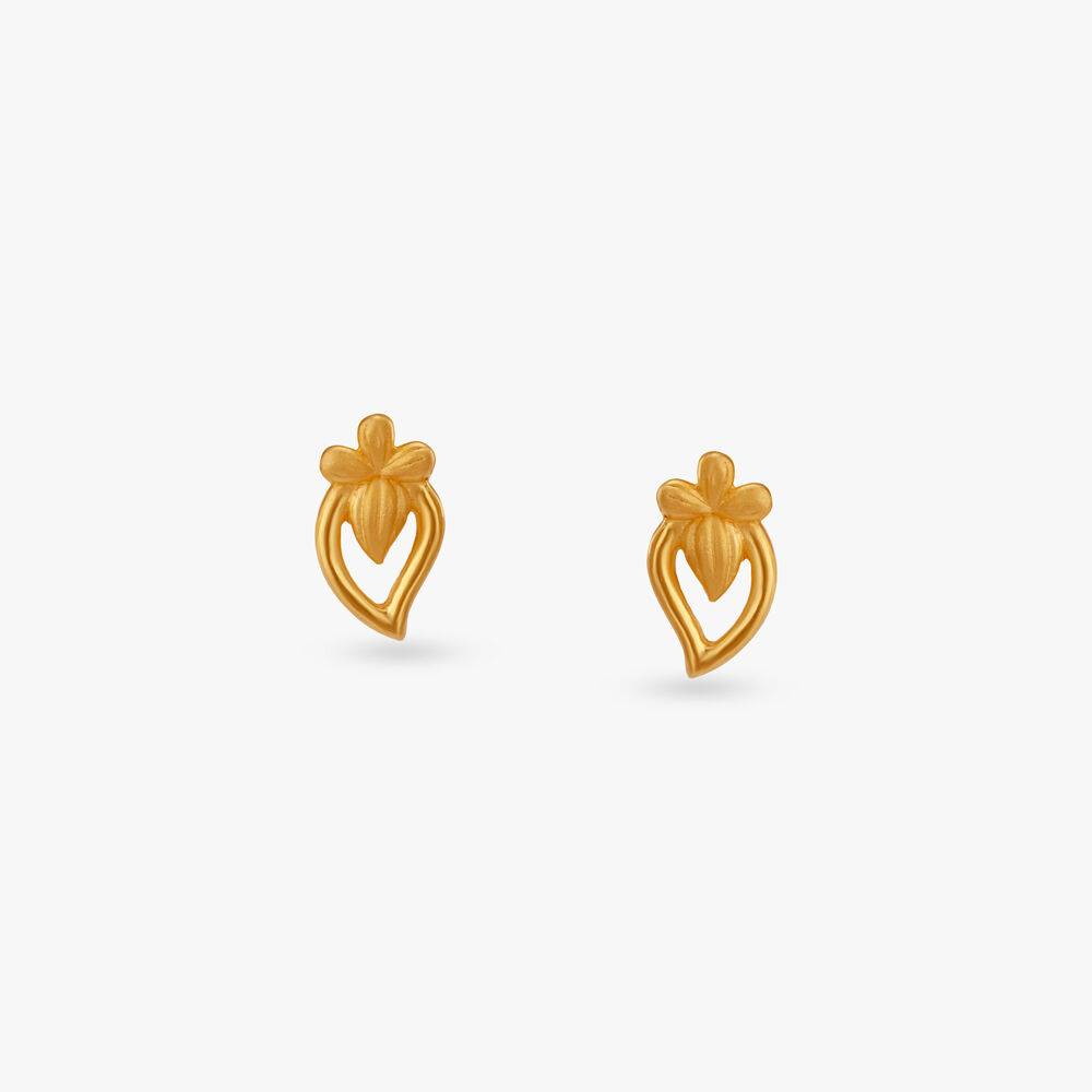 Petal Heart Gold Stud Earrings for Kids
