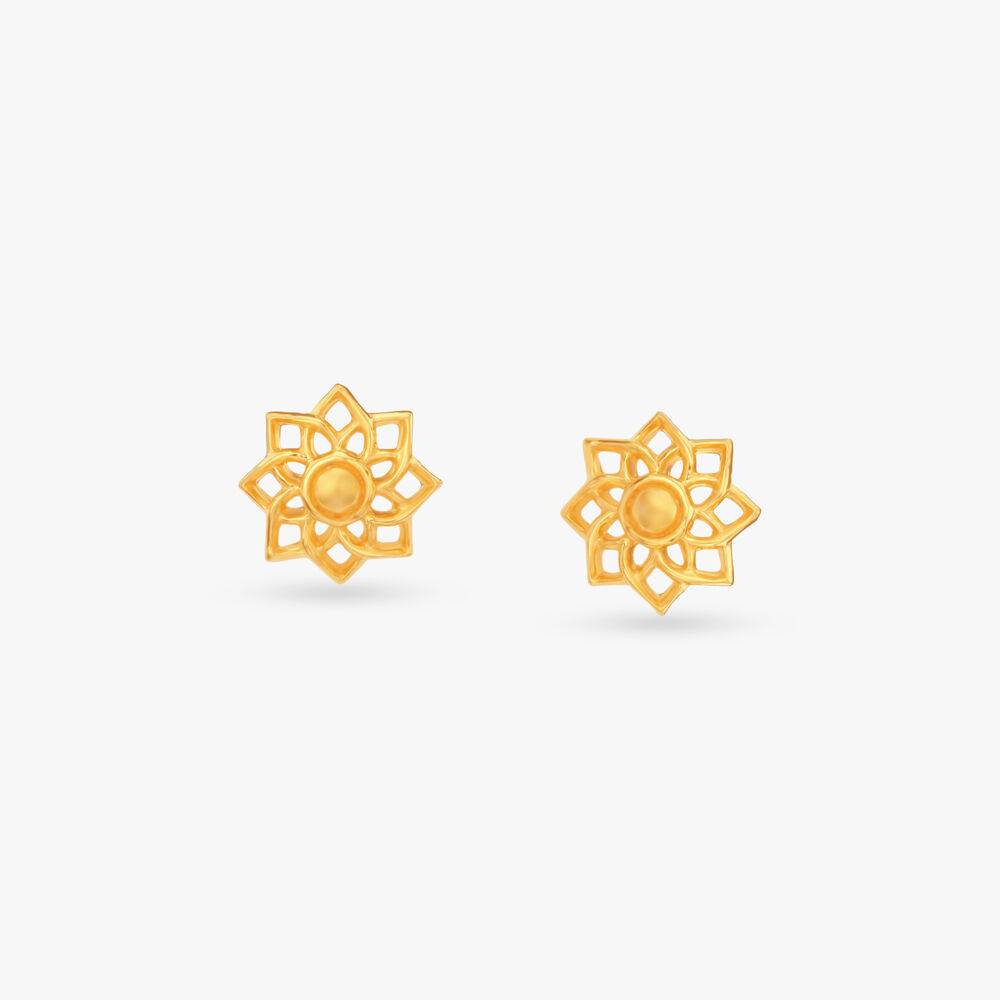 Little Lotus Gold Stud Earrings For Kids