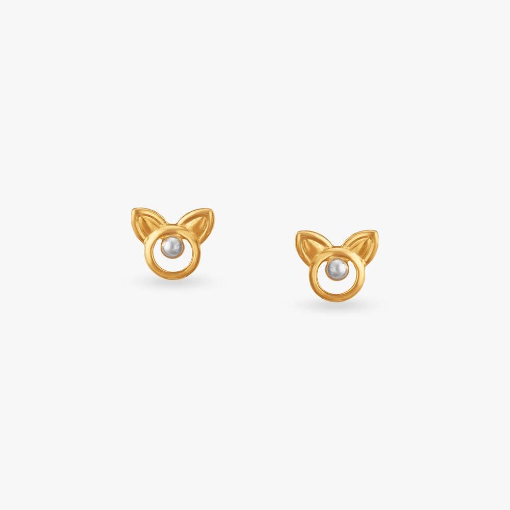 Meow Glow Gold Stud Earrings for Kids