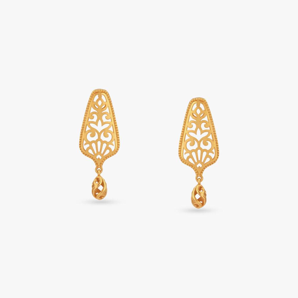 Ornate Trapeze Gold Drop Earrings