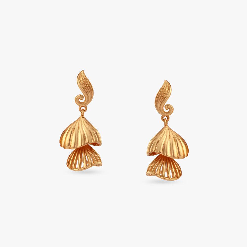 Floral Wave Gold Jhumka Earrings