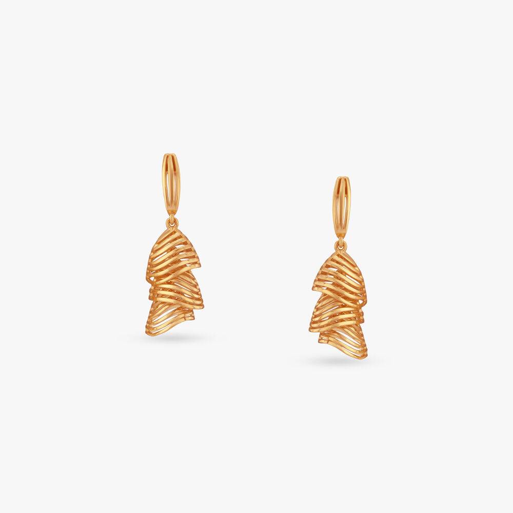 Tiered Wave Gold Drop Earrings