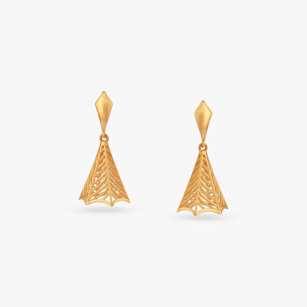 Angular Filigree Gold Jhumka Earrings