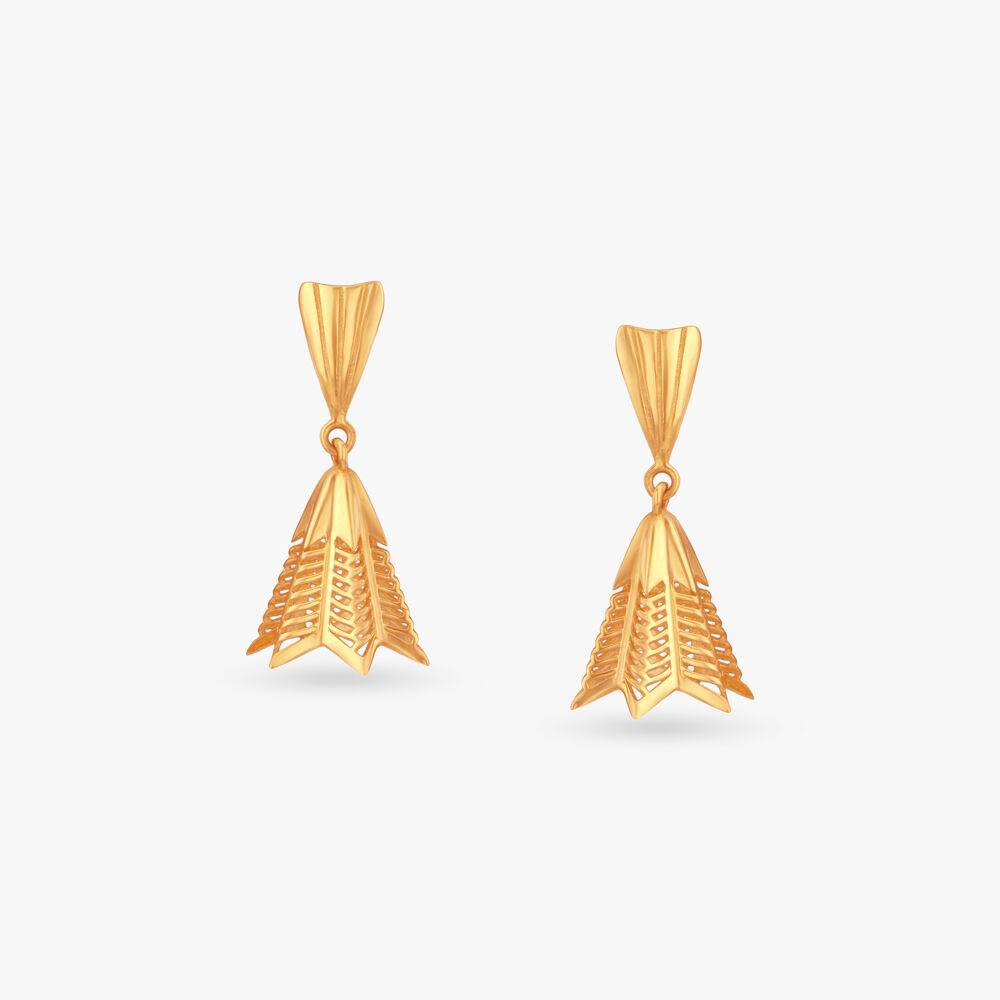 Chevron Cascade Gold Jhumka Earrings