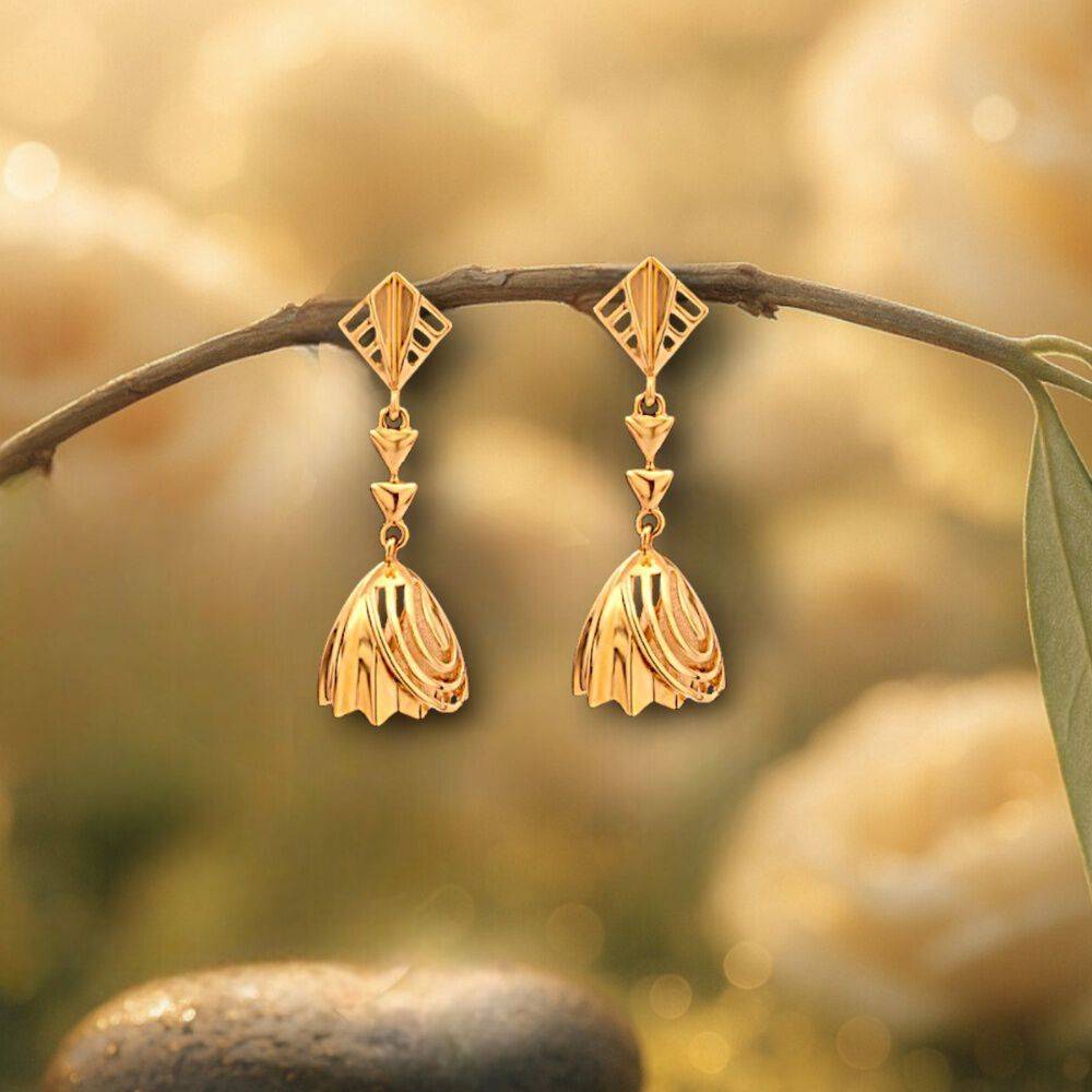 Geometric Bloom Gold Jhumka Earrings