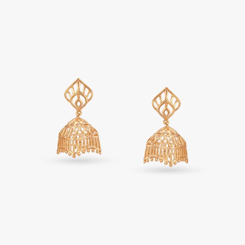 Radiant Cage Gold Jhumka Earrings