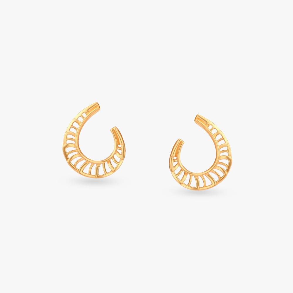 Crescent Beam Gold Stud Earrings