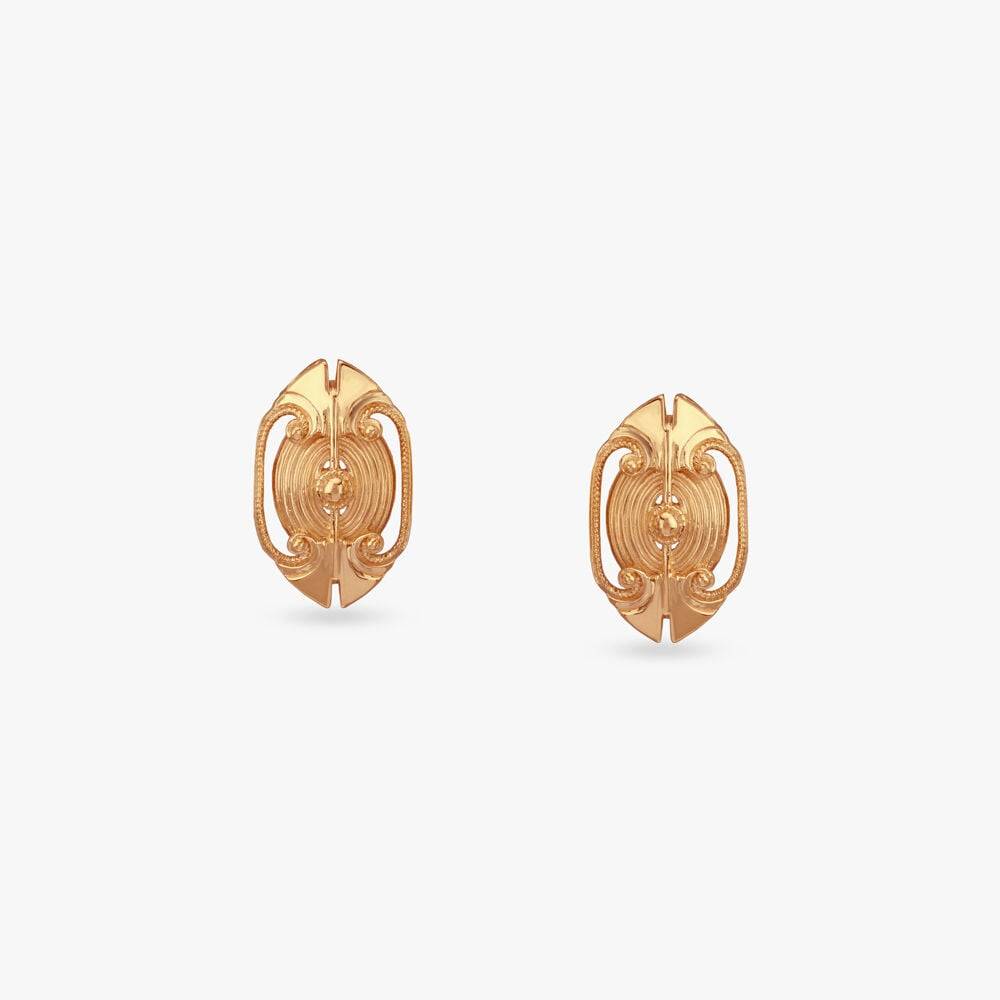 Oval Scroll Gold Stud Earrings