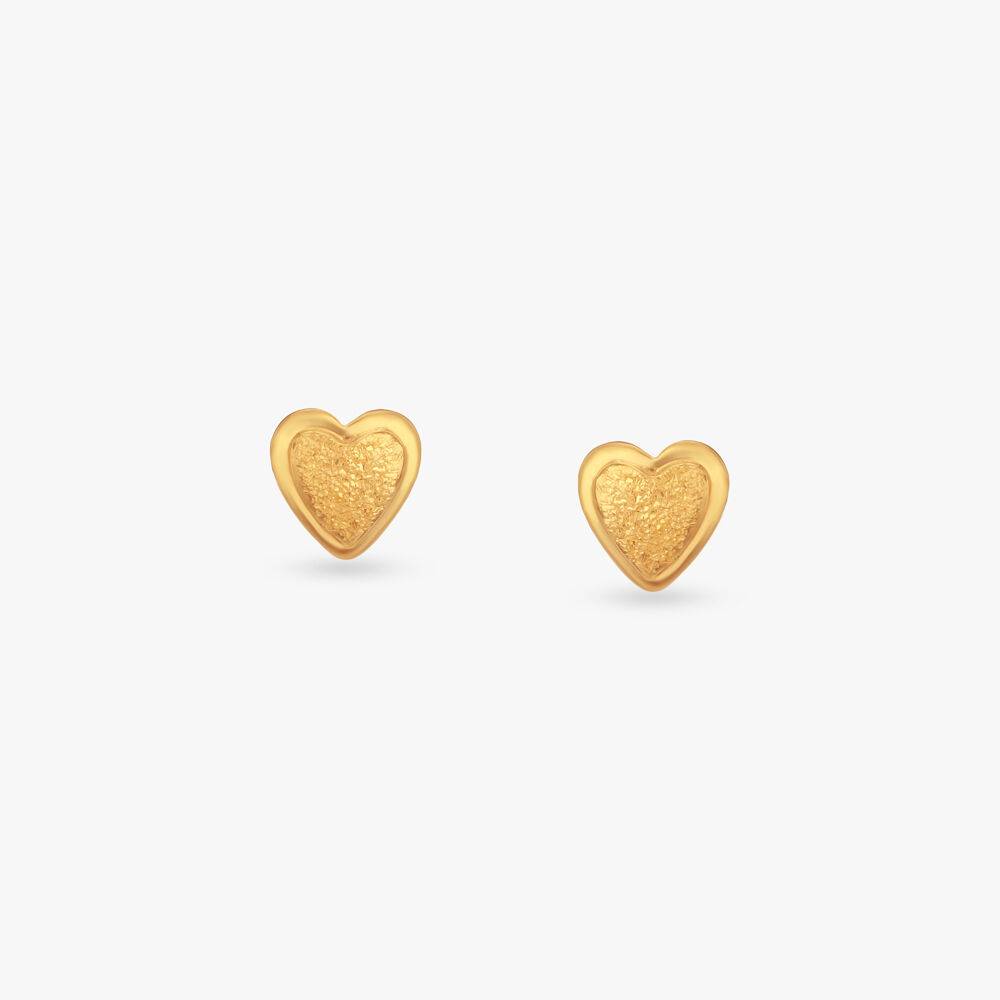 Sunshine Heart Gold Stud Earrings For Kids