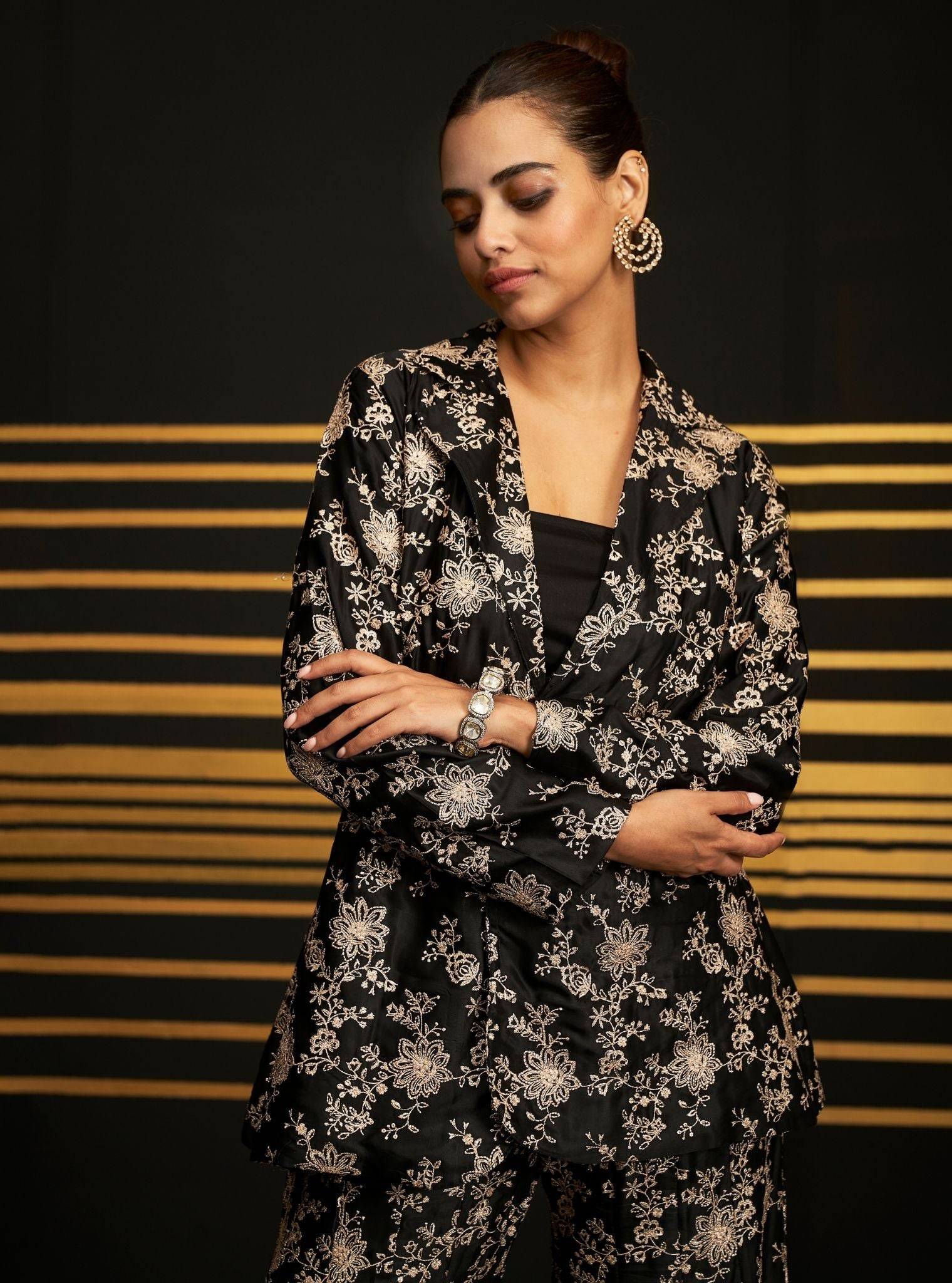 Saadgi Cupro Satin Black Top Set