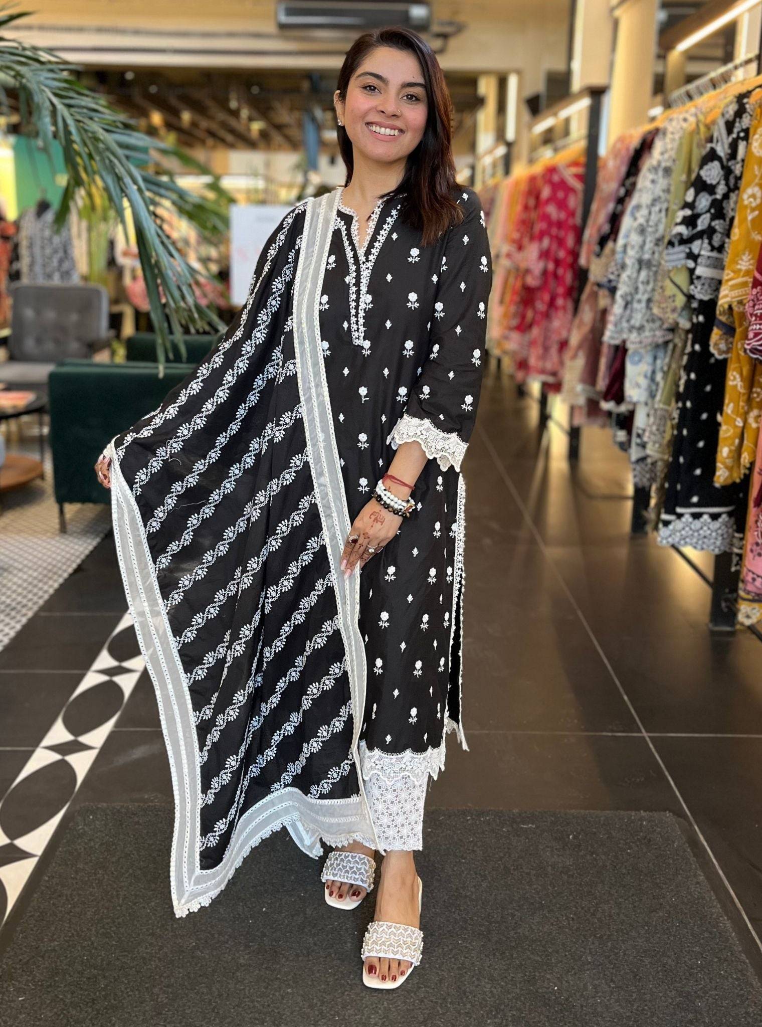Reine Cotton Black Kurta with Palazzo Set