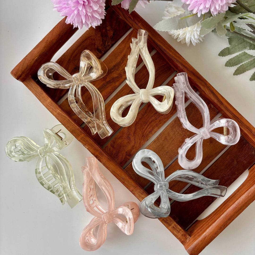 Pastel Shade Bow Hair Claw - Large
