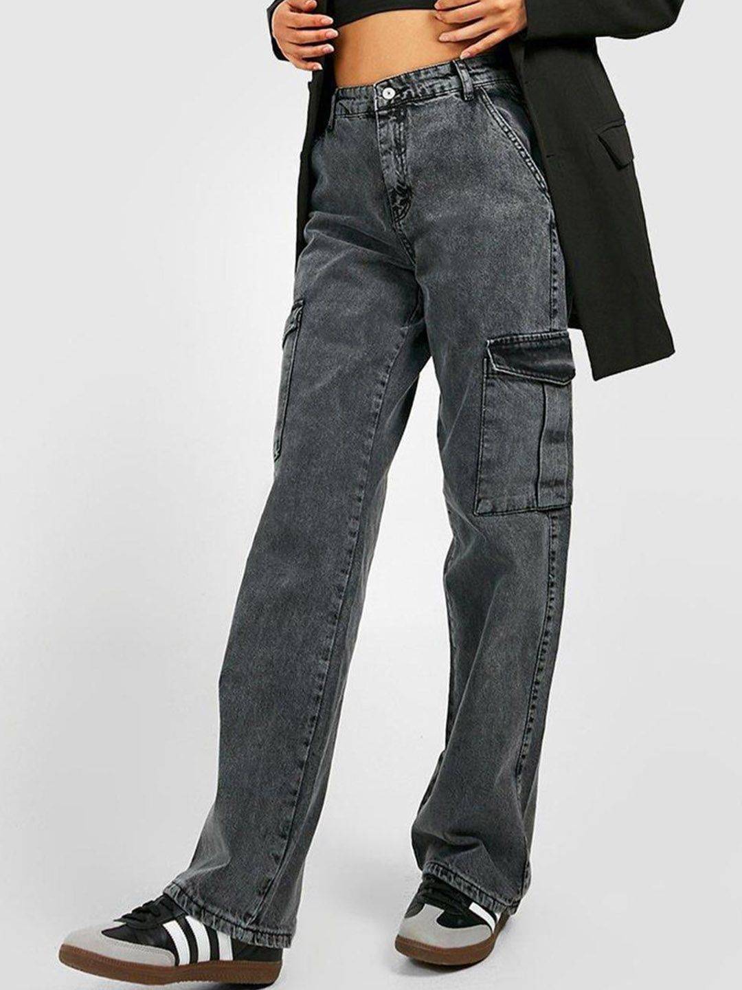 Kotty Women Grey Jean Straight Fit High-Rise Heavy Fade Stretchable Jeans