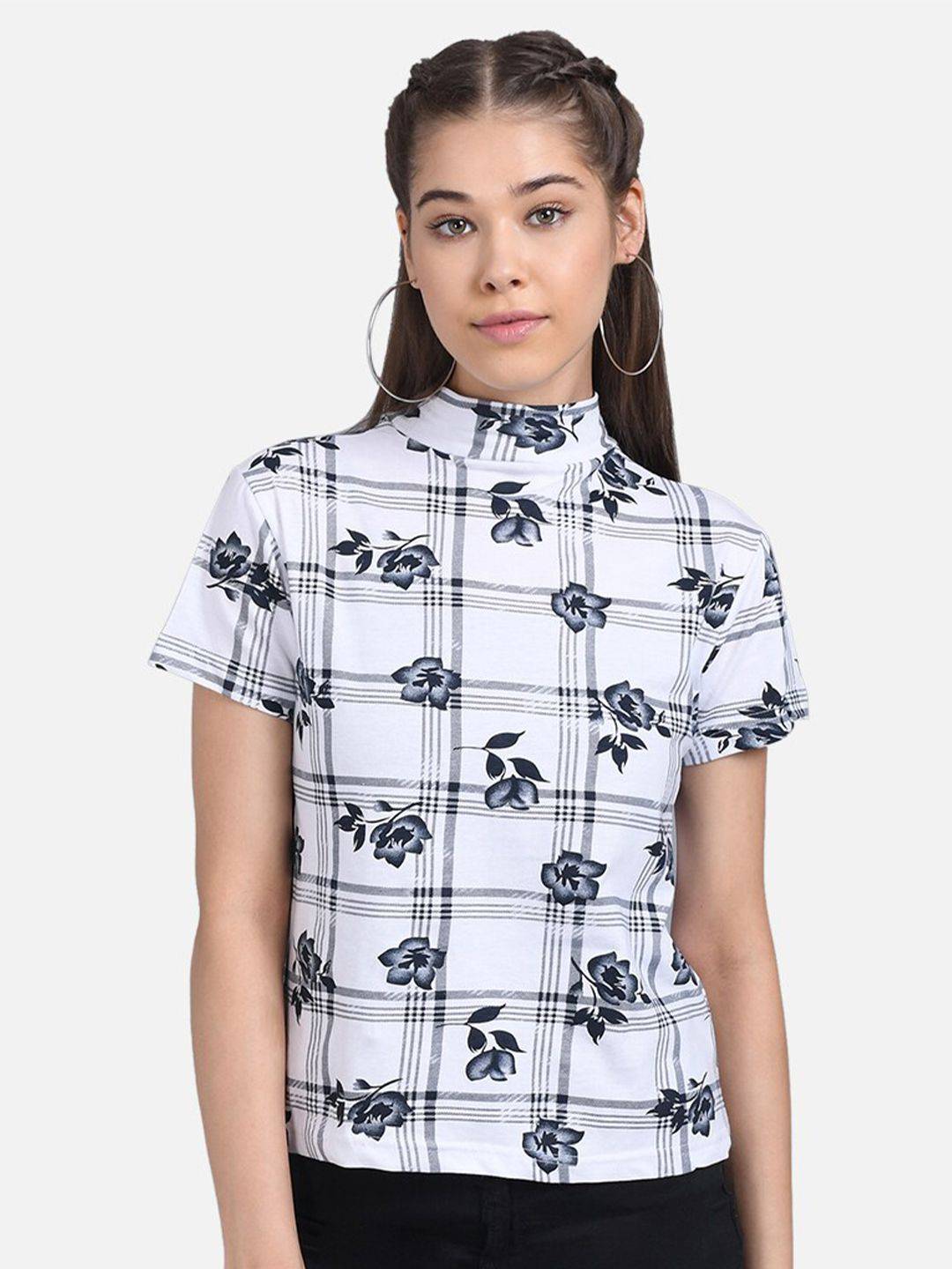 Kotty Floral Printed High Neck Crepe Top
