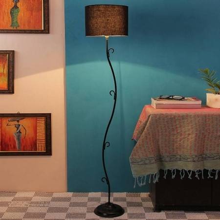 Darion Black Fabric Floor Lamp with Black Iron Base