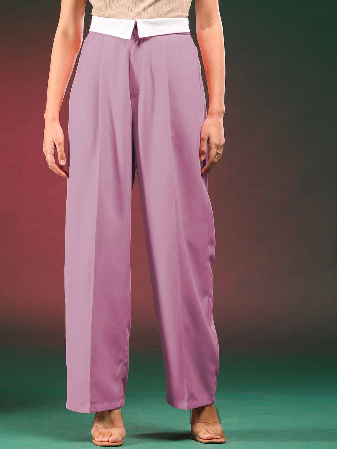 Kotty Women Straight Fit High-Rise Easy Wash Pleated Trousers