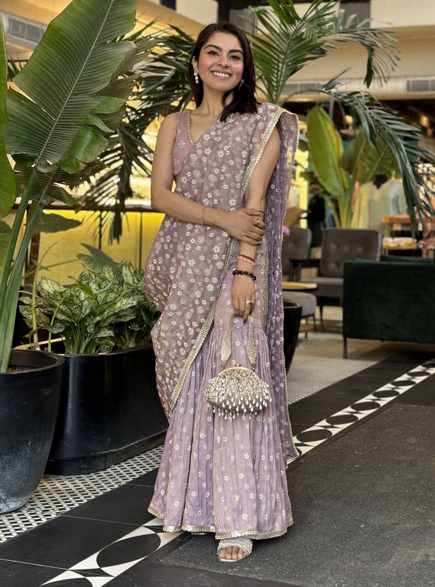 Salome Royal Tissue + Tissue Linen Satin Lilac Garara Saree