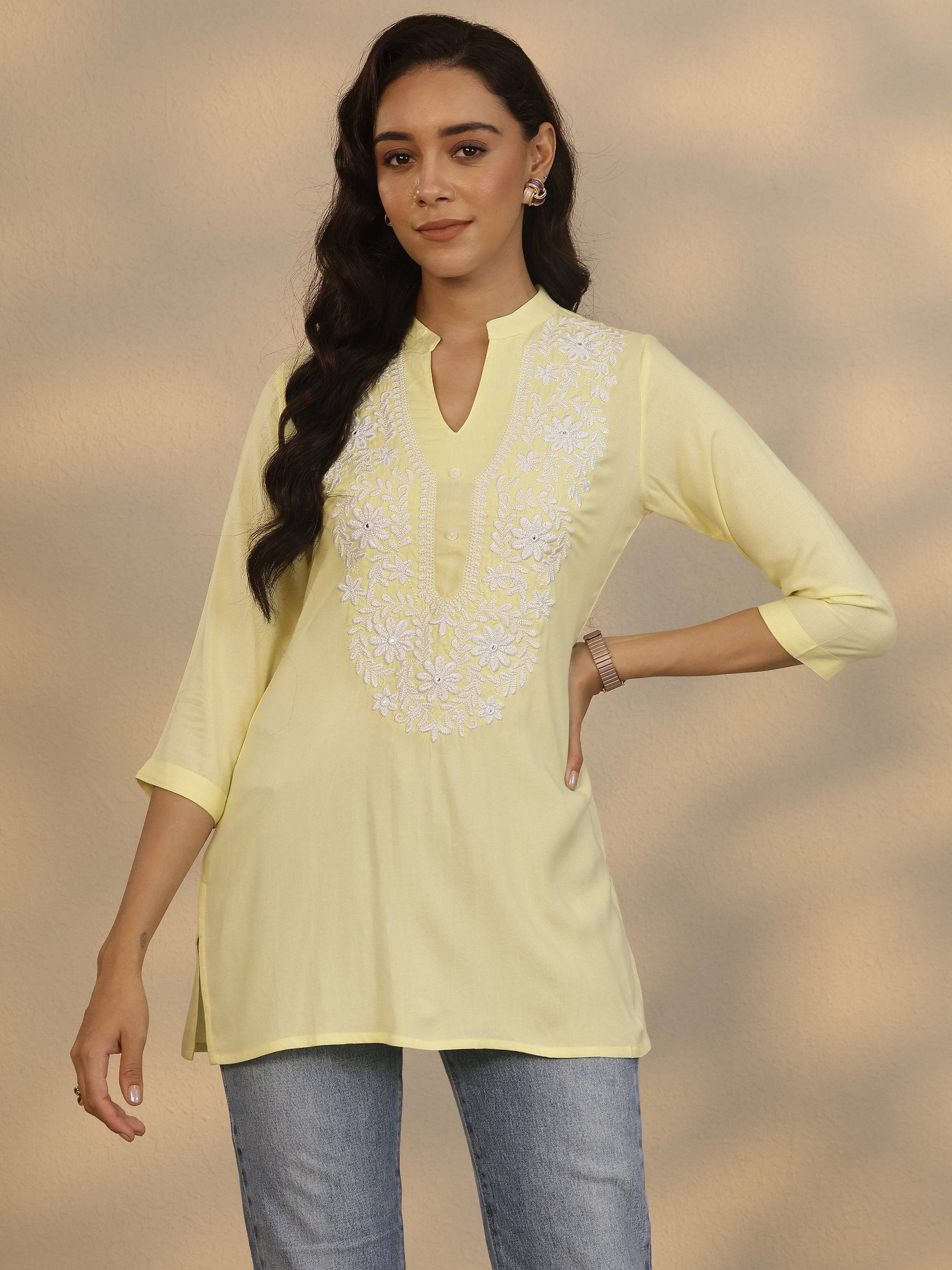 Yellow Yoke Design Rayon Straight Short...