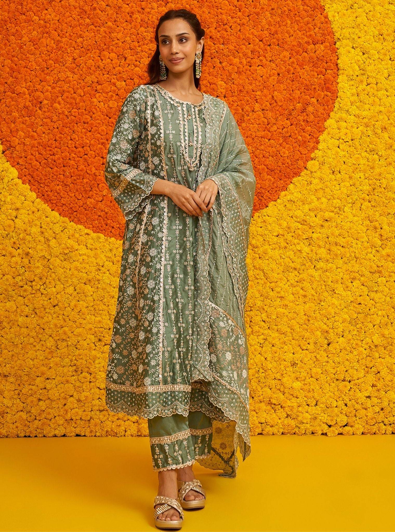 Saathiya Organza Satin Teal Blue Kurta