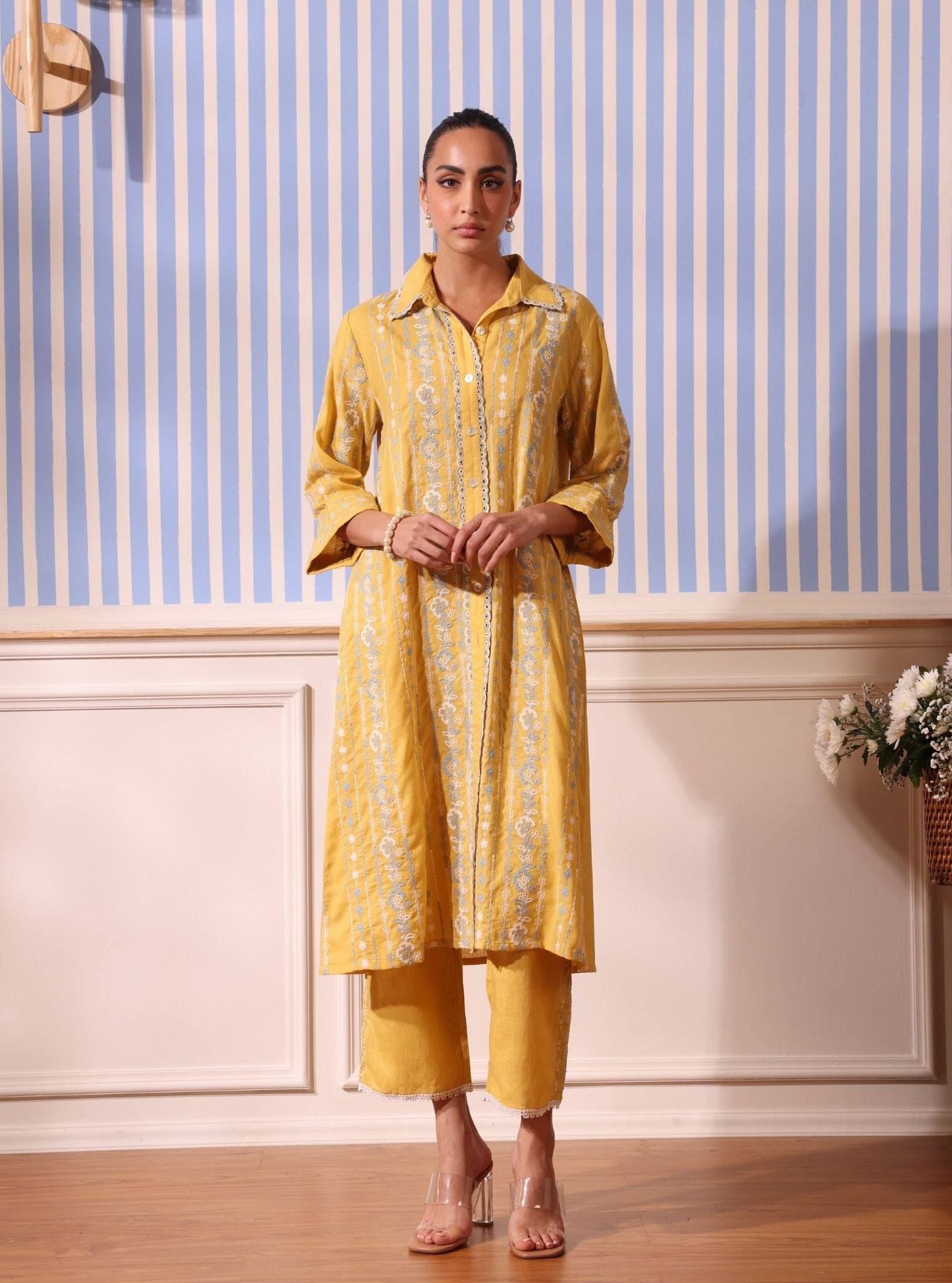Iria Linen Yellow Kurta Set