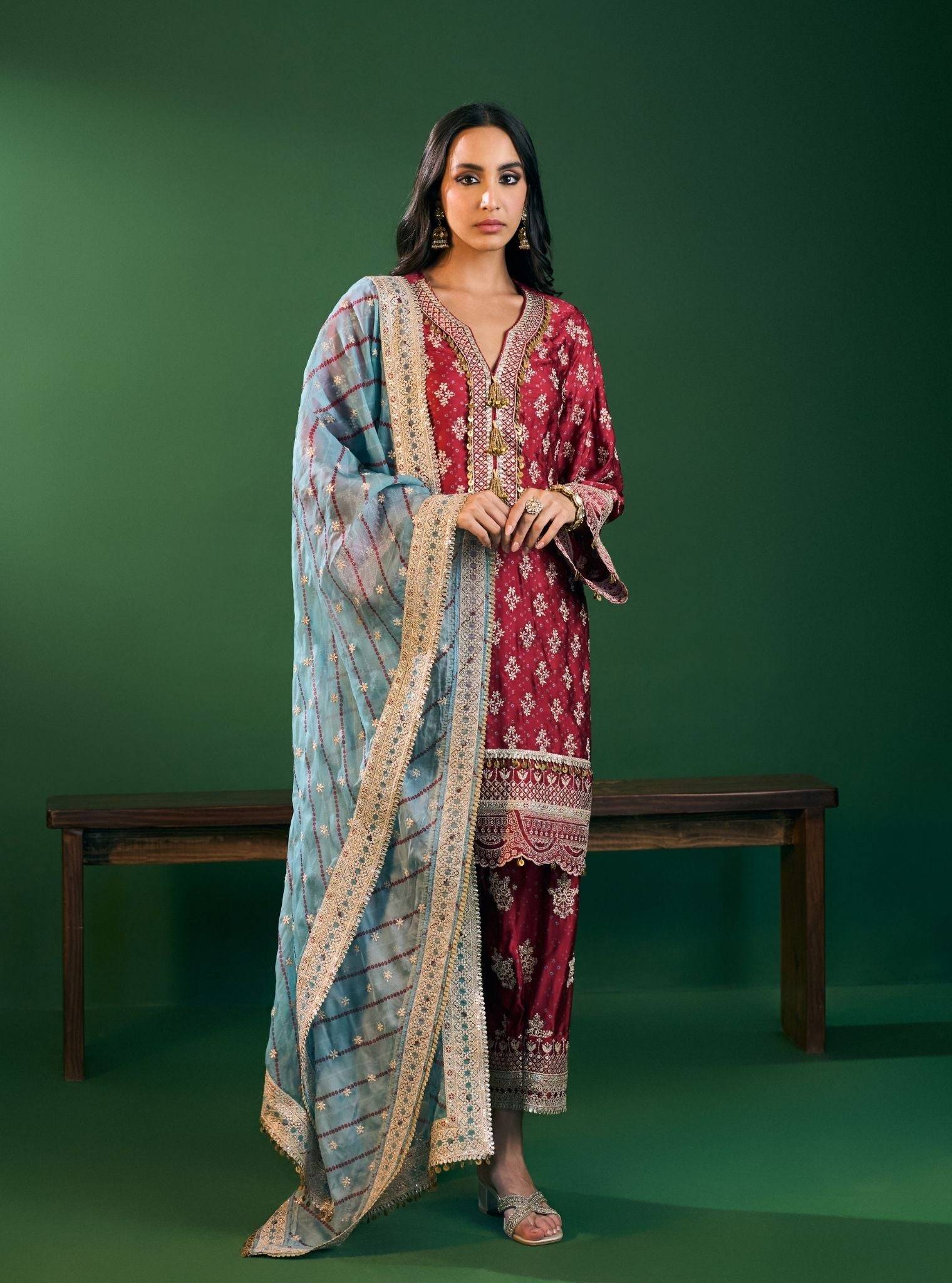 Elira Cupro Satin Red Kurta with Farshi Salwar