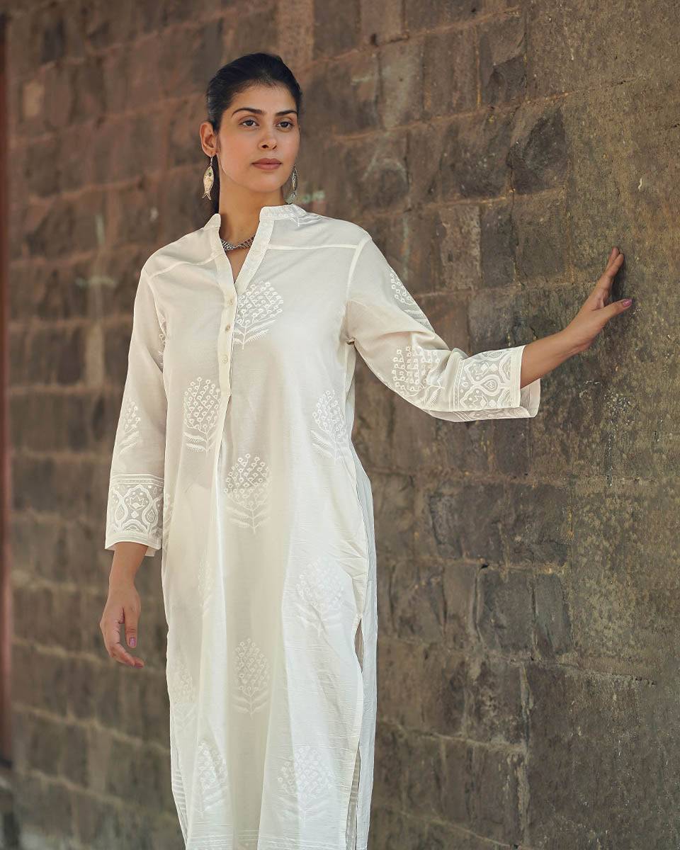 Chapel Veil Ivory Block Printed Kurti - SFD