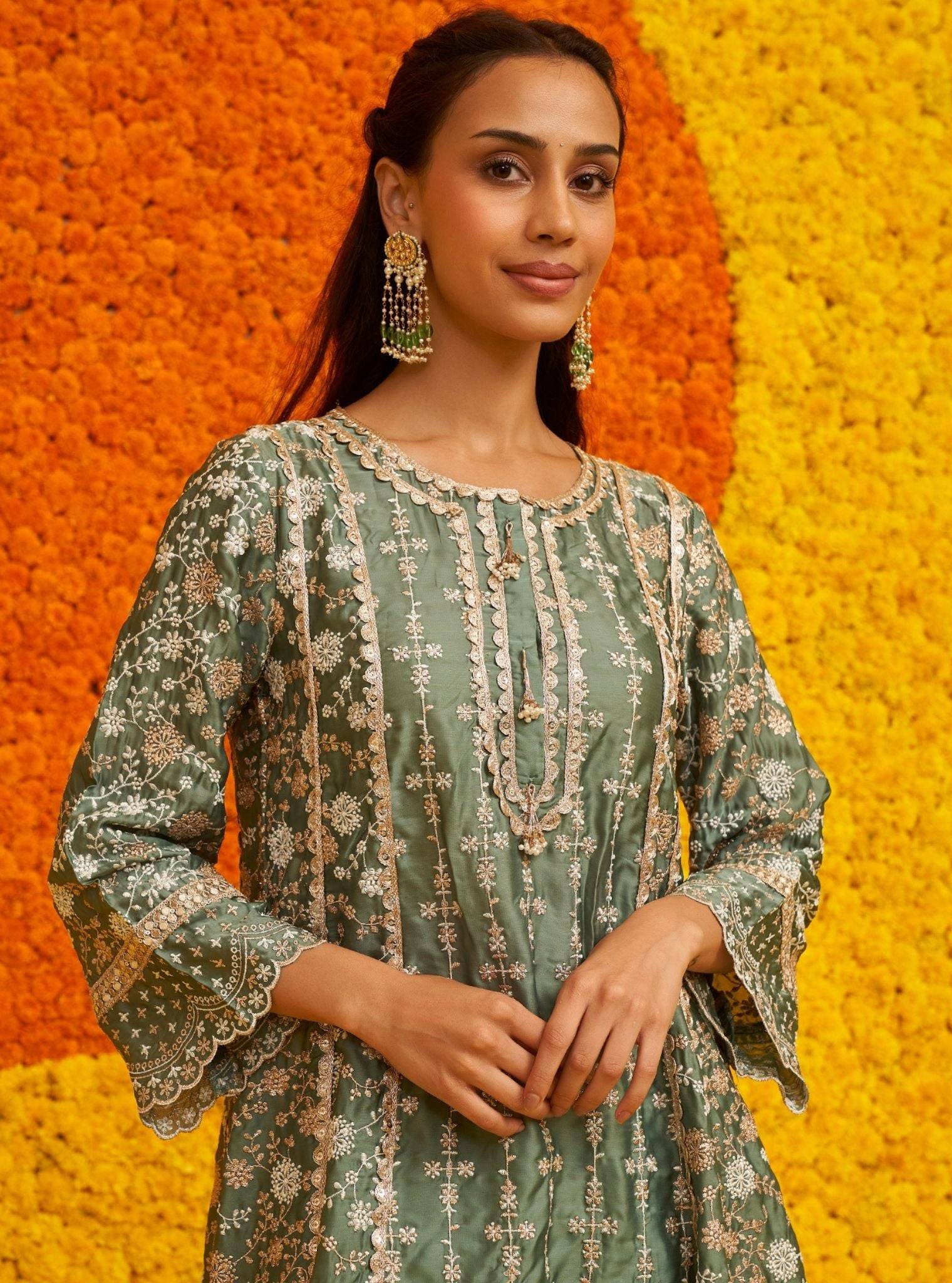 Saathiya Organza Satin Teal Blue Kurta