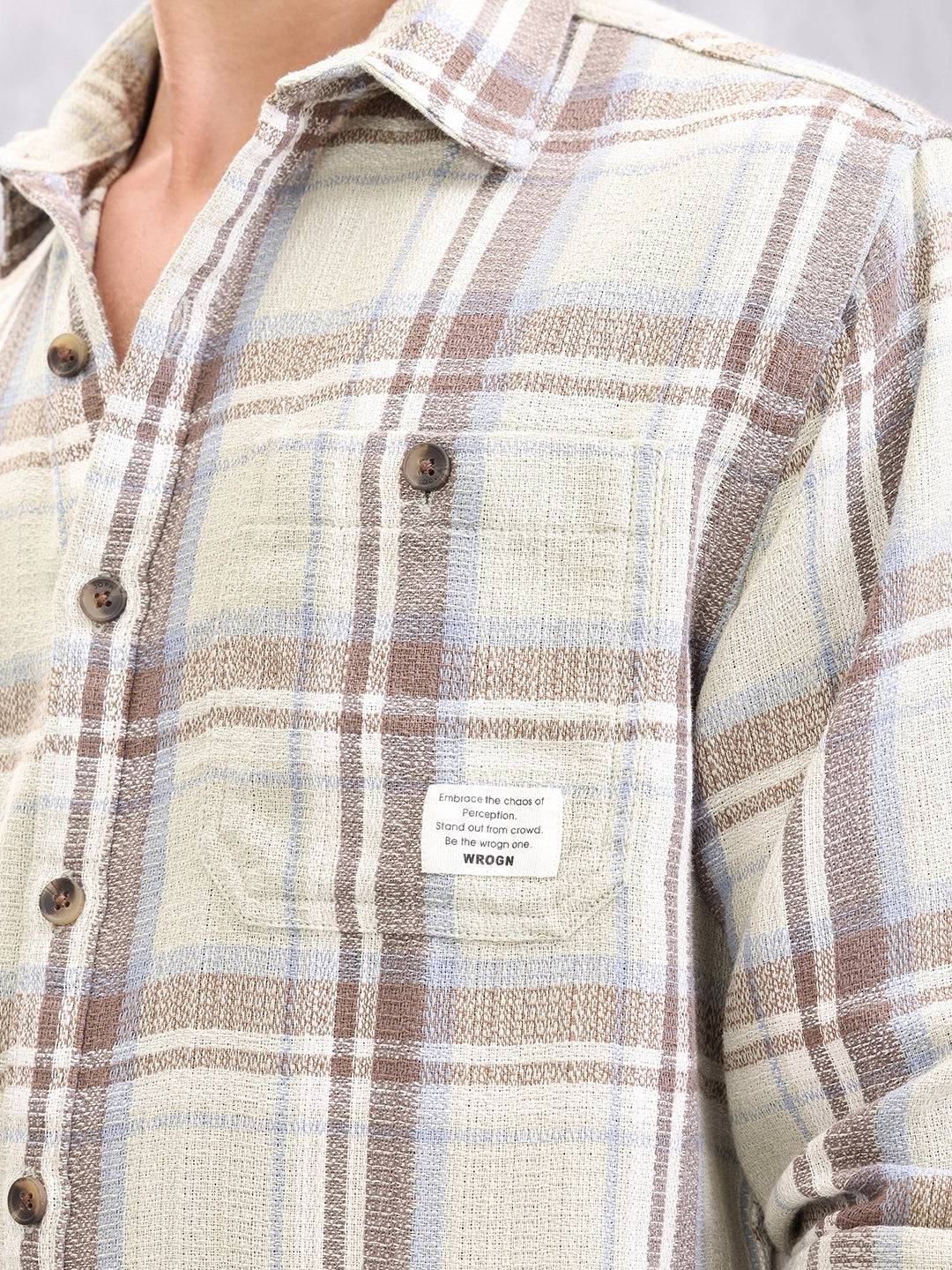 Double Pocket Comfort Fit Checks Shirt I Brown