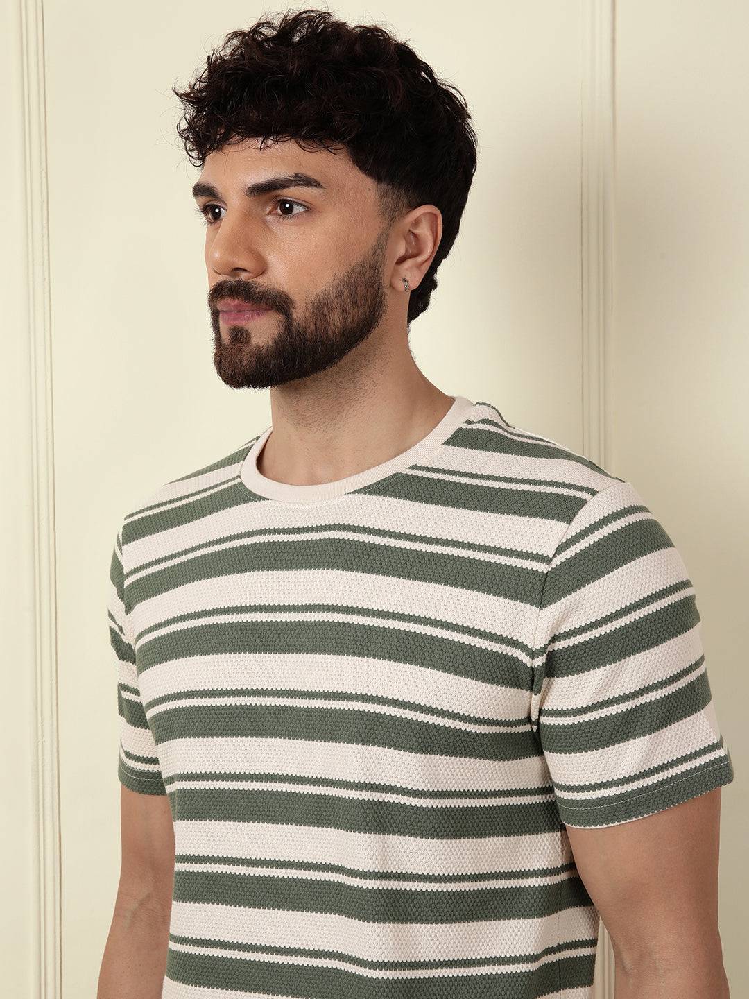 Casual Slim Fit Striped T-Shirt | Green