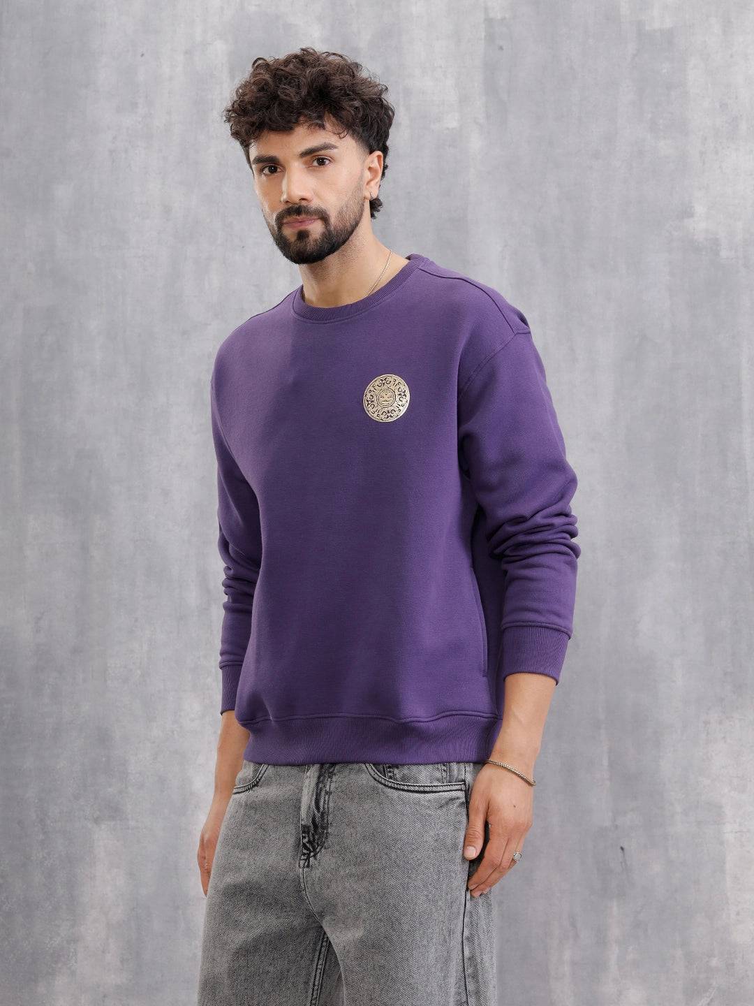 Metalic Foil Printed Sweatshirt | Purple