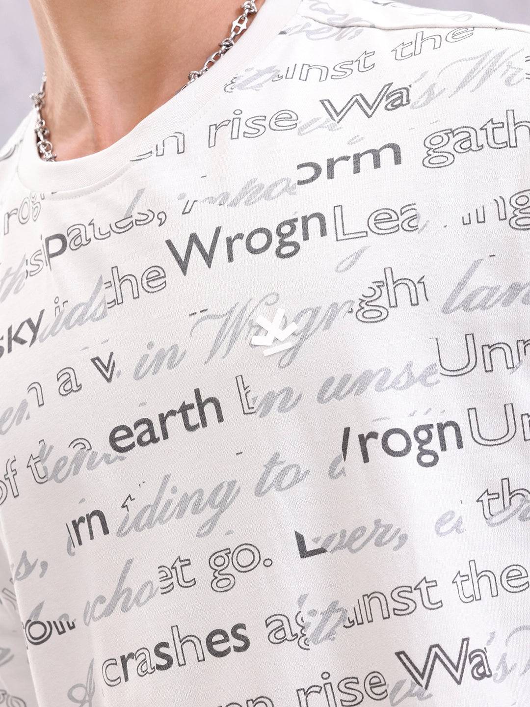 Typo Inspired Aop Oversized Fit T-shirt | Light Grey