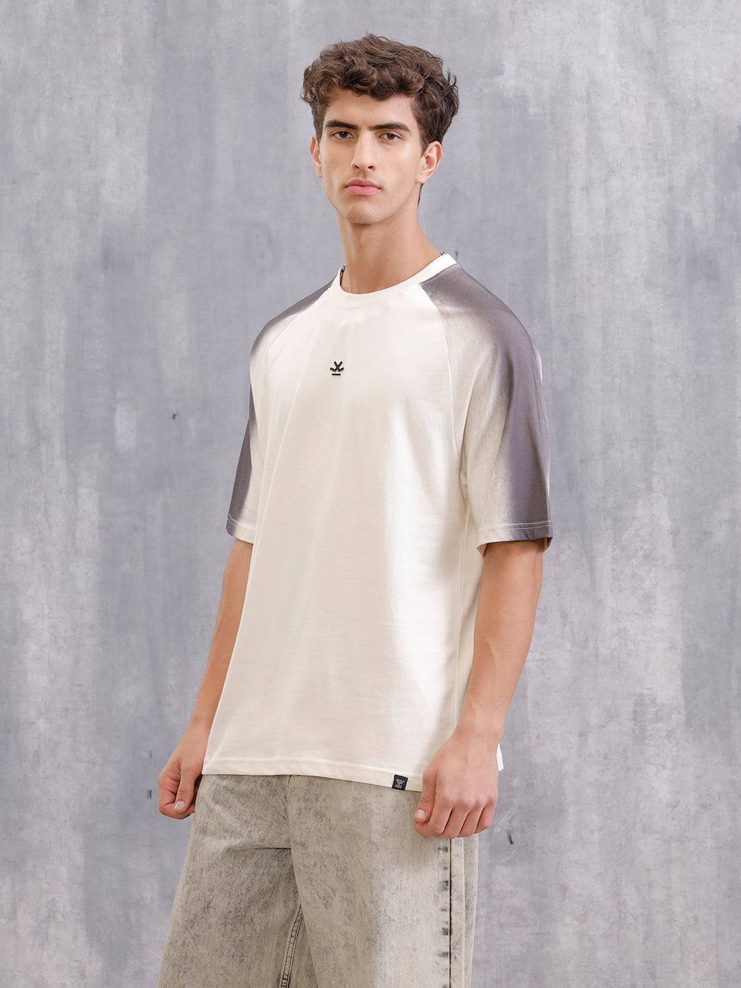 Placement Wash Oversized Fit Pure Cotton T-Shirt | Beige