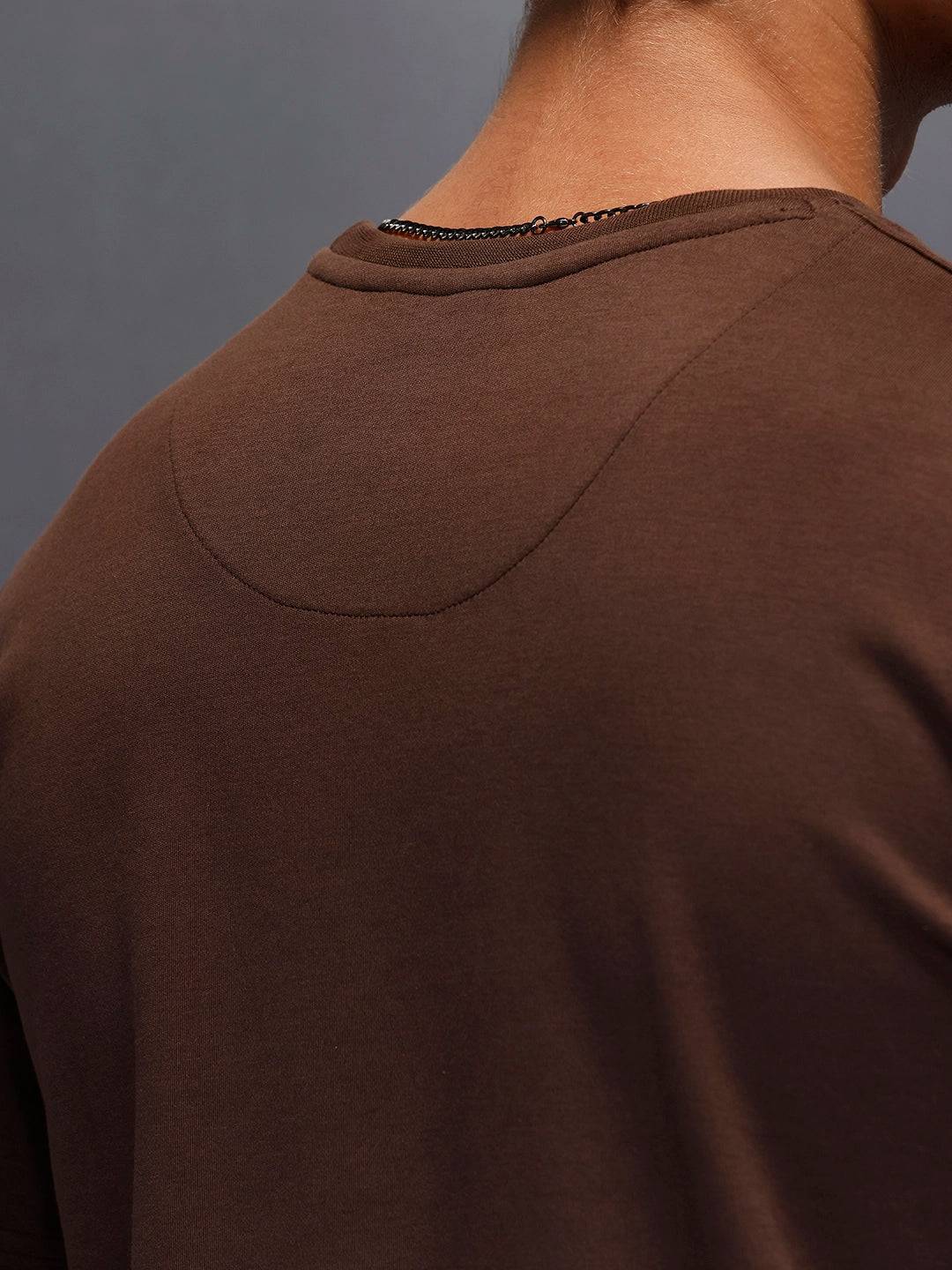 Men's Casual Slim Fit Wrogn Branded Tee  |  Brown