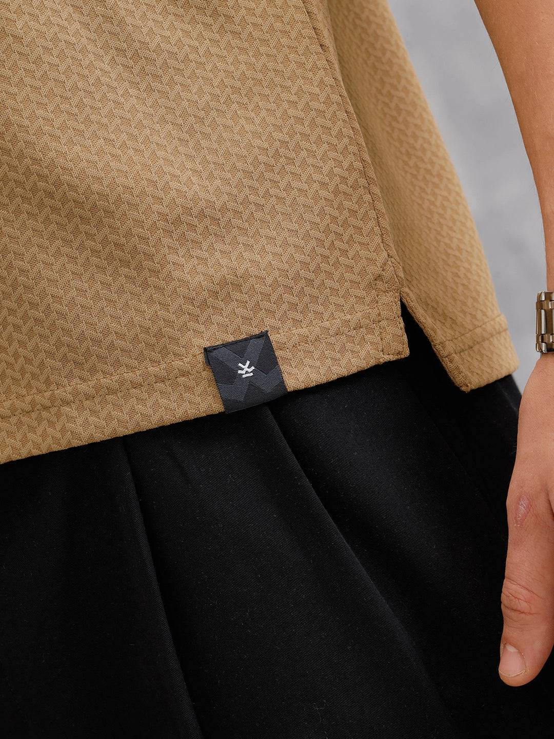 Solid Textured Slim Fit Polo T-Shirt | Brown