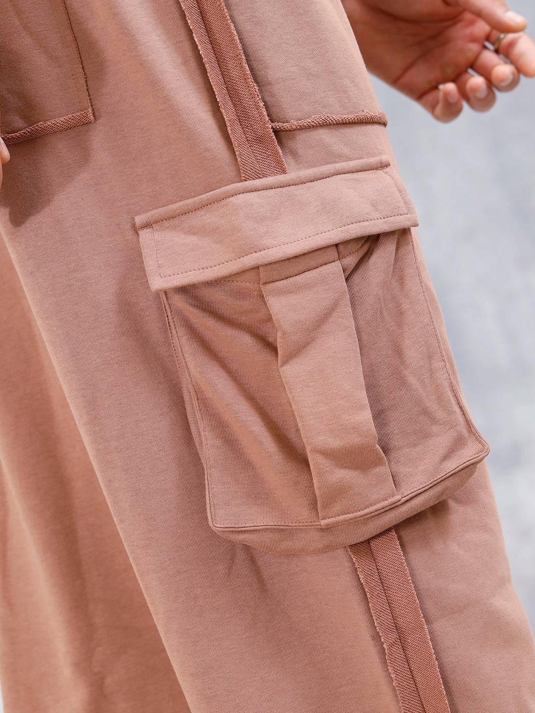 Men's Casual Relaxed Fit Cargo Knit Jogger With Raw Edge Detail | Brown