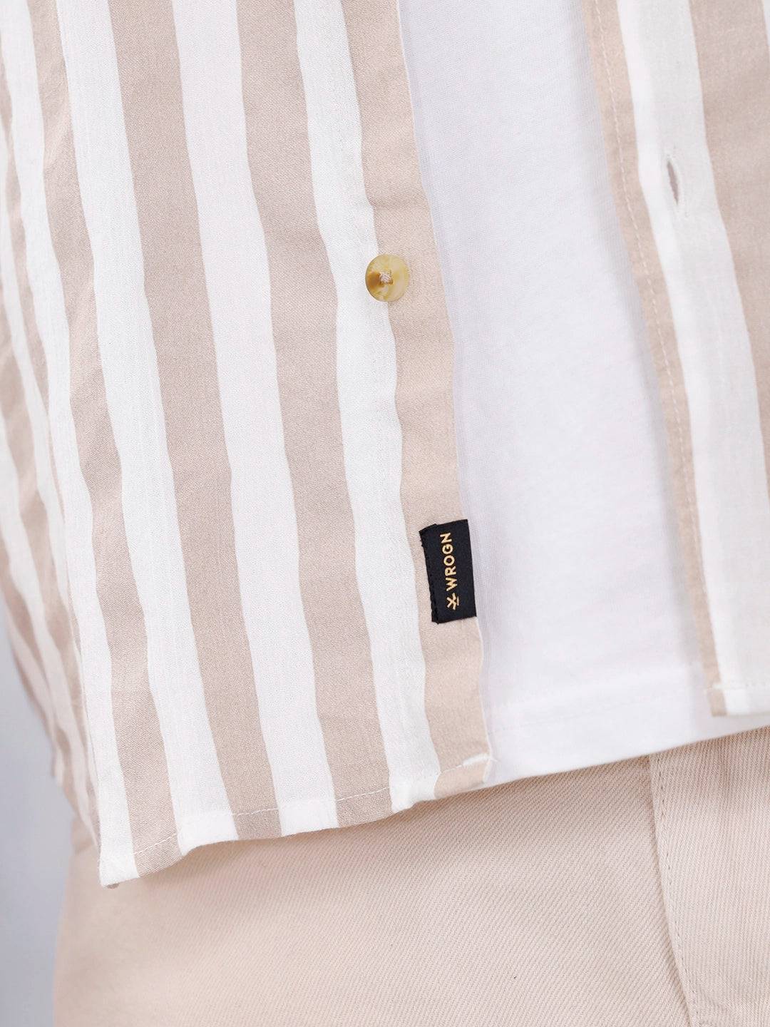 Comfort Fit Striped Casual Shirt For Men | Beige