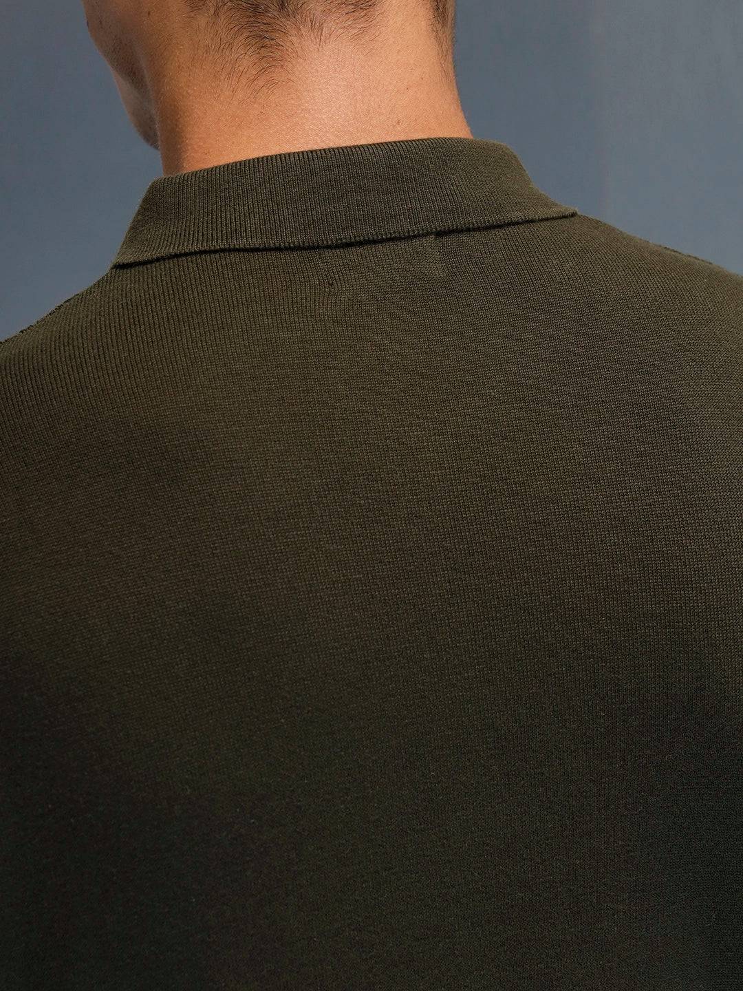 Textured Men's Casual Slim Fit Polo T-Shirt | Olive