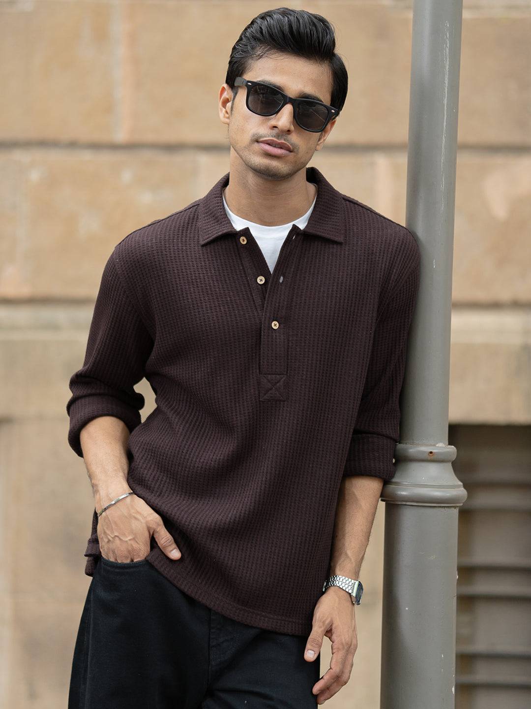 Dark Brown Knit Kurta Shirt Buy @ ₹899