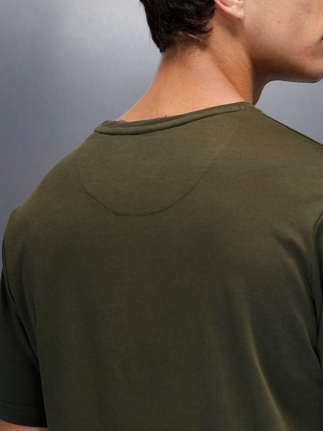 Men's Casual Wrogn Flock printed Tshirt  | Olive