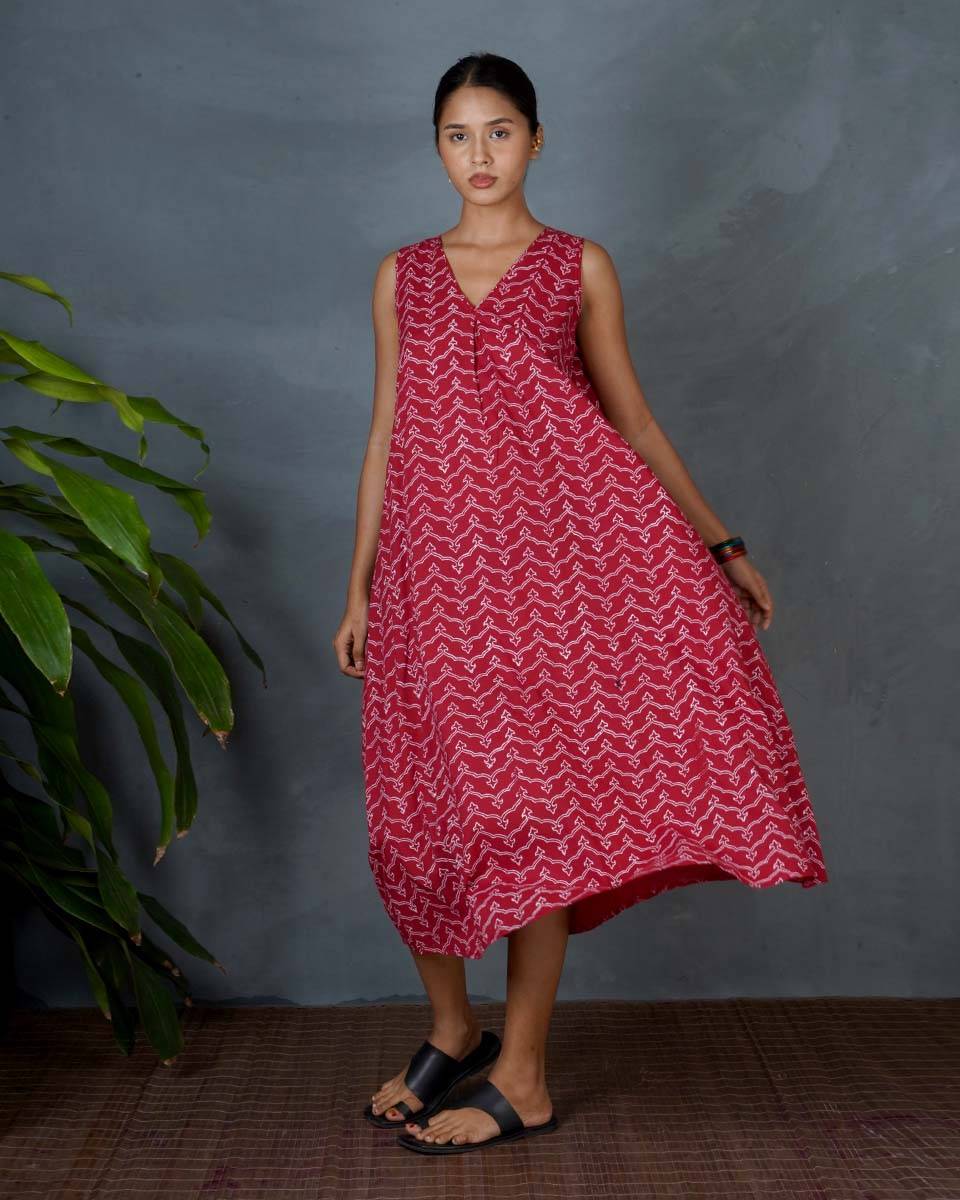 Sparshika Red Hand Block Printed Dress-MYA