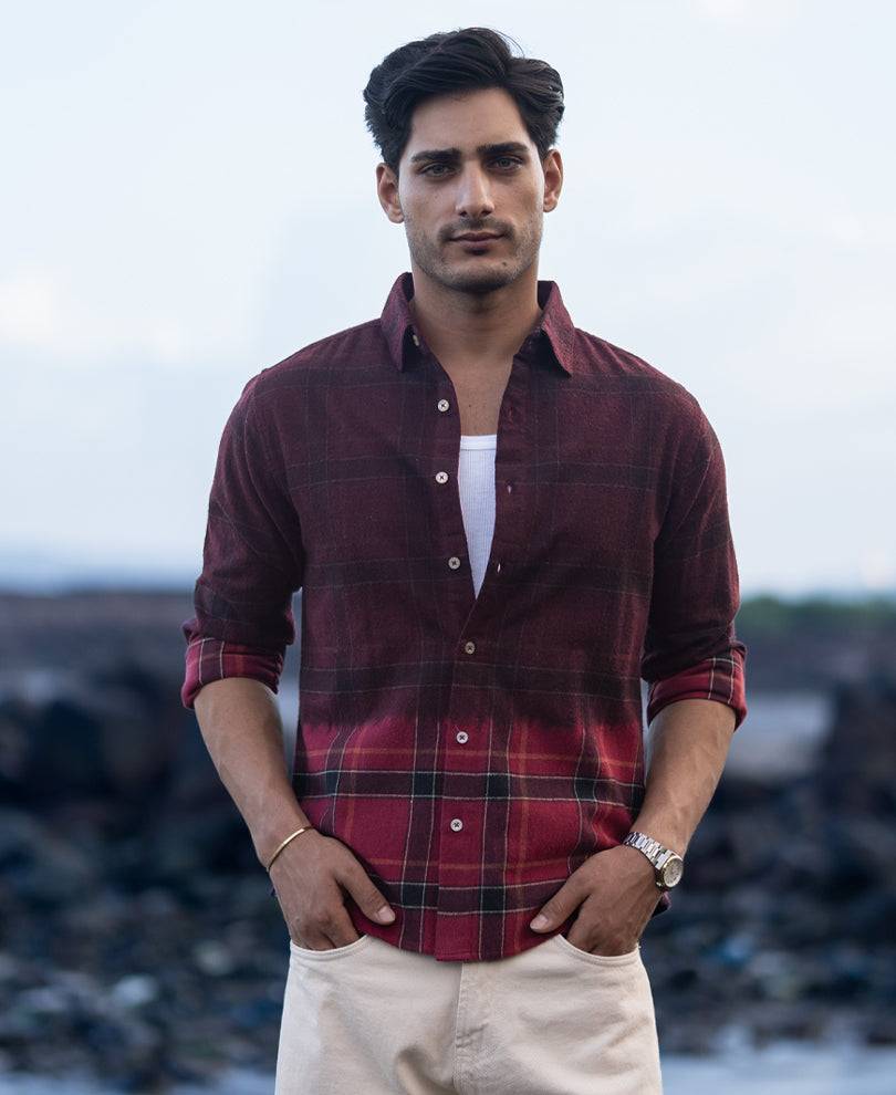 Wine Ombre Checks Shirt Buy @ ₹1099