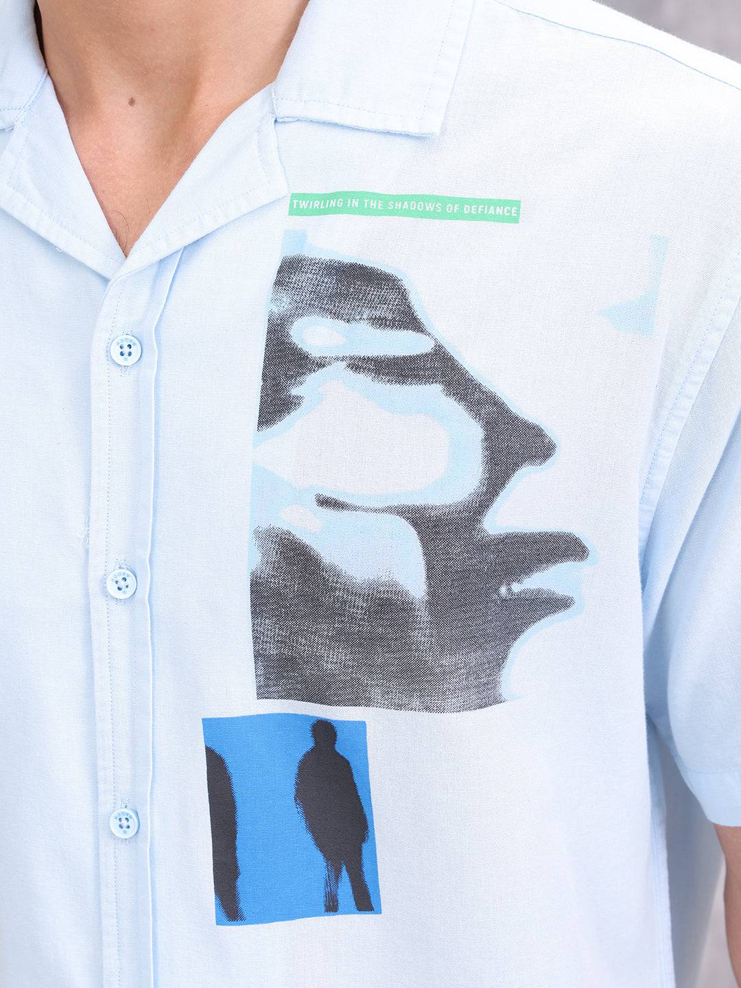 Placement Printed Resort Collar Shirt | Blue