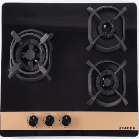 Faber Hob UTOPIA PRO 603, 3 Burner 60 cm Auto Electric Ignition Glass Top Full Brass Burners 1 Medium + 1 small +1 High with (Black) Buy at only ₹31999
