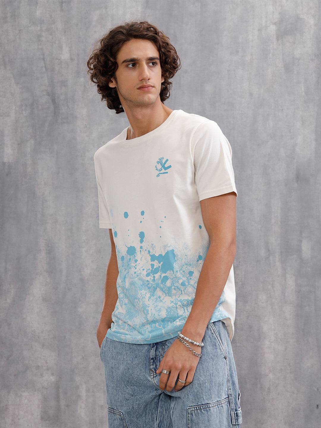 Tapestry Inspired Distressed Ombré Print T-Shirt  | Off White
