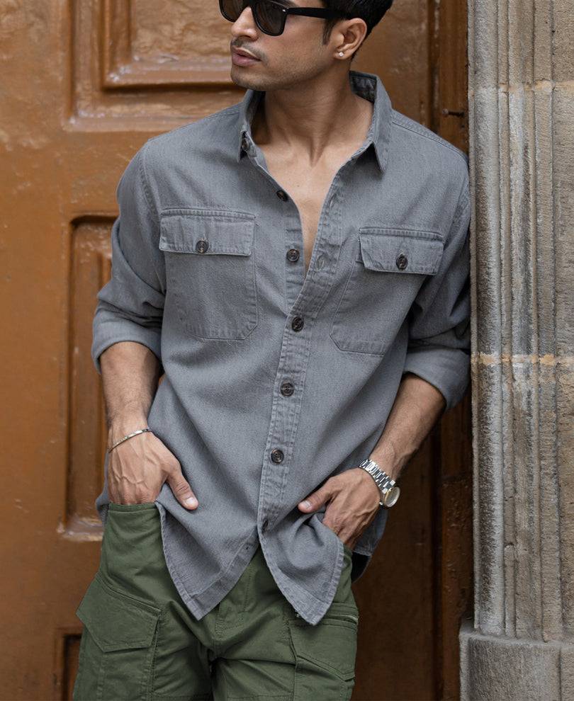 Mid Grey Washed Denim Shirt Buy @ ₹1199