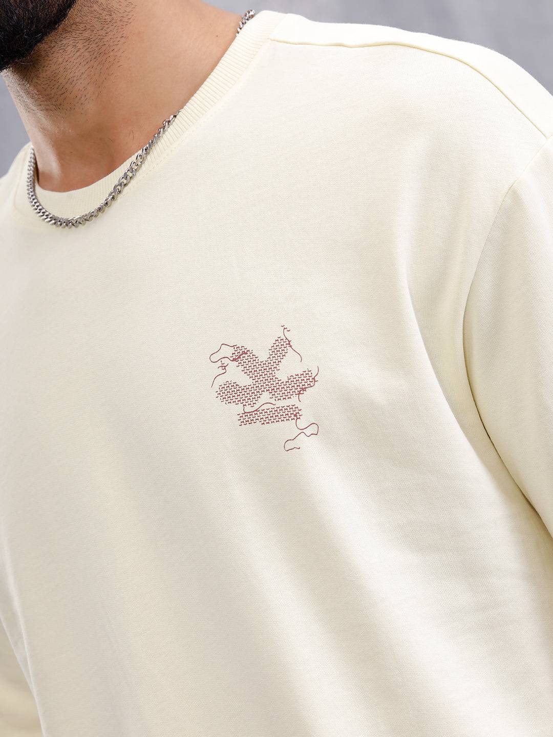 Frayed Yarn Look "Wrogn Squad" Oversized Back Print Crew Neck T-Shirt | Yellow